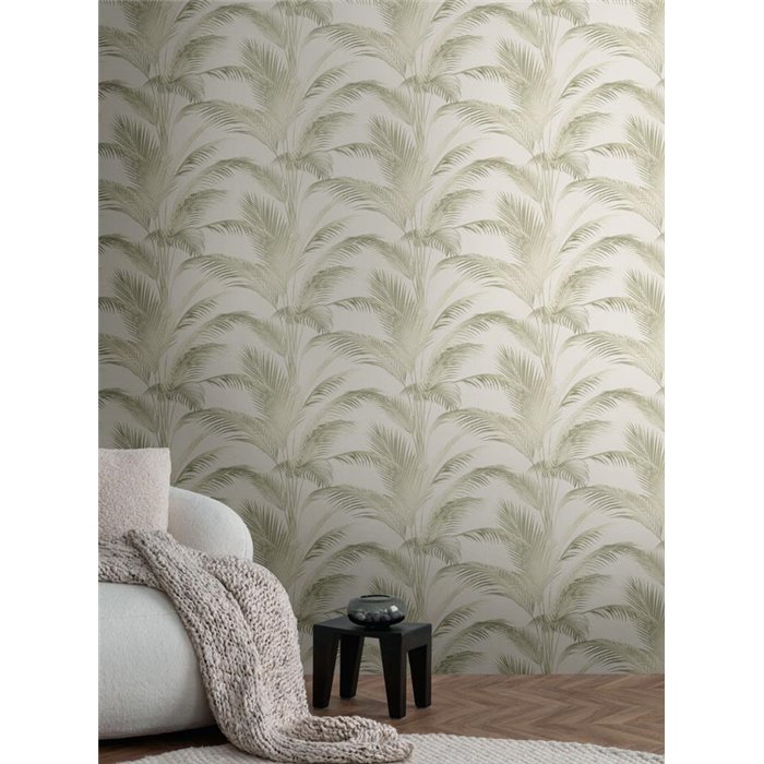 Papeldecor|Tapete Urban Jungle Palmenblätter Creme Grün|Blumen