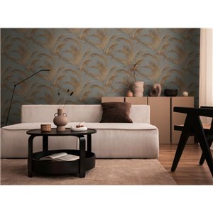 Papeldecor|Gold and Gray Metalized Palm Leaves Wallpaper|Floral 2