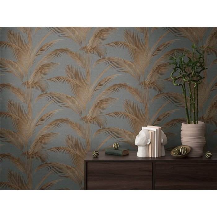 Papeldecor|Urban Jungle Style Metalized Palm Leaves Wallpaper|Floral