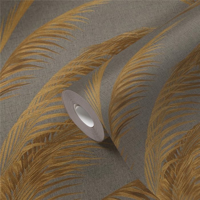 Papeldecor|Gold and Gray Metalized Palm Leaves Wallpaper|Floral