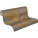 Papeldecor|Gold and Gray Metalized Palm Leaves Wallpaper|Floral