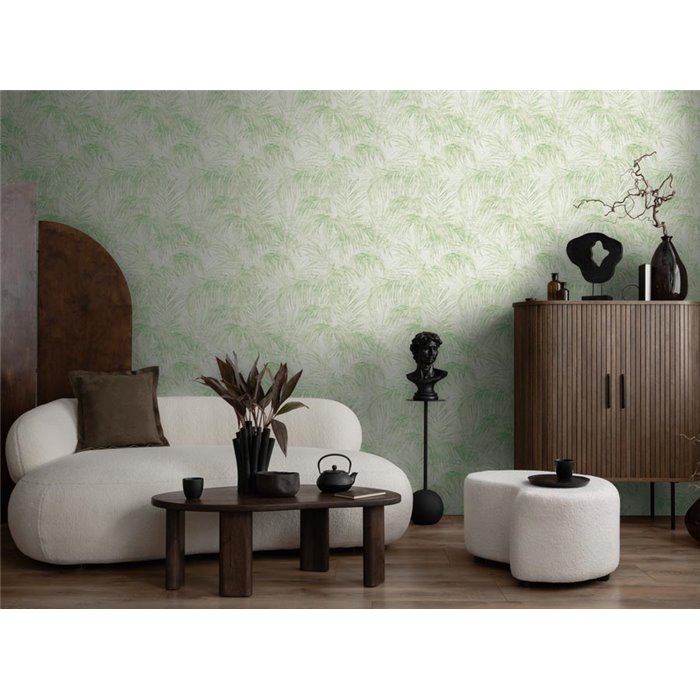 Papeldecor|Papier peint tropical feuilles de palmier blanc et vert|Papier Peint