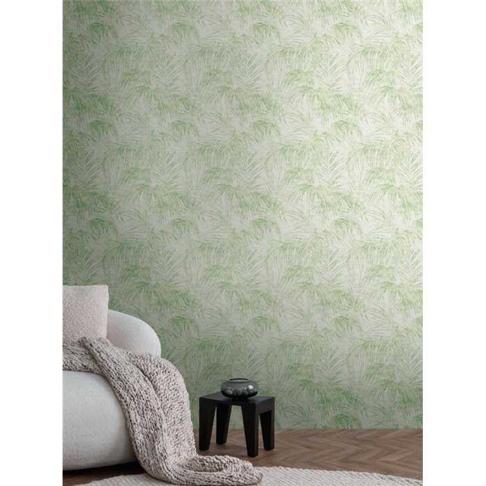 Papeldecor|Papier peint tropical feuilles de palmier blanc et vert|Papier Peint