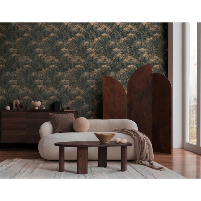 Papeldecor|Tropical Palm Leaves Beige and Black Wallpaper|Floral