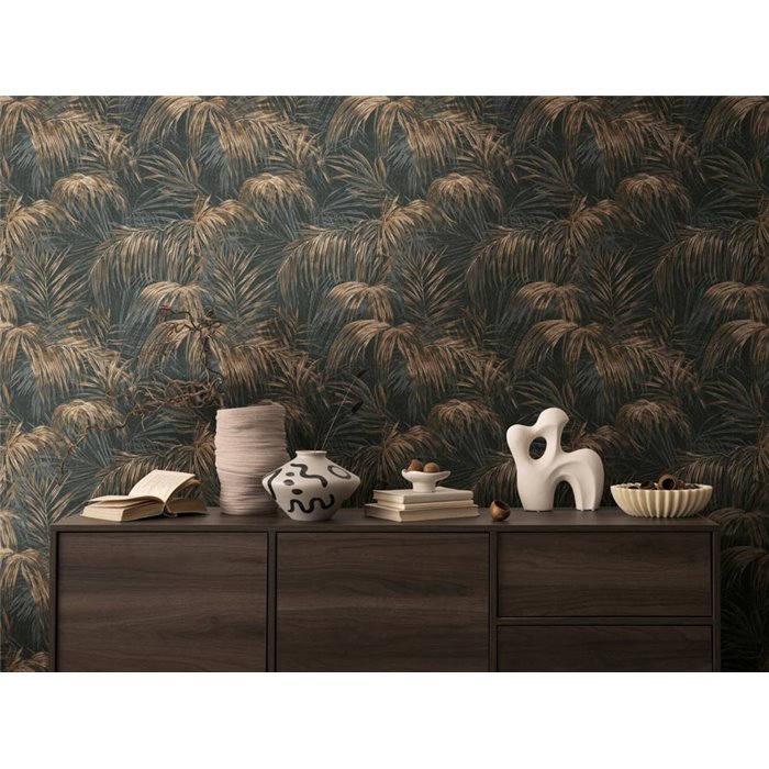 Papeldecor|Papier peint tropical feuilles de palmier beige et noir|Floral