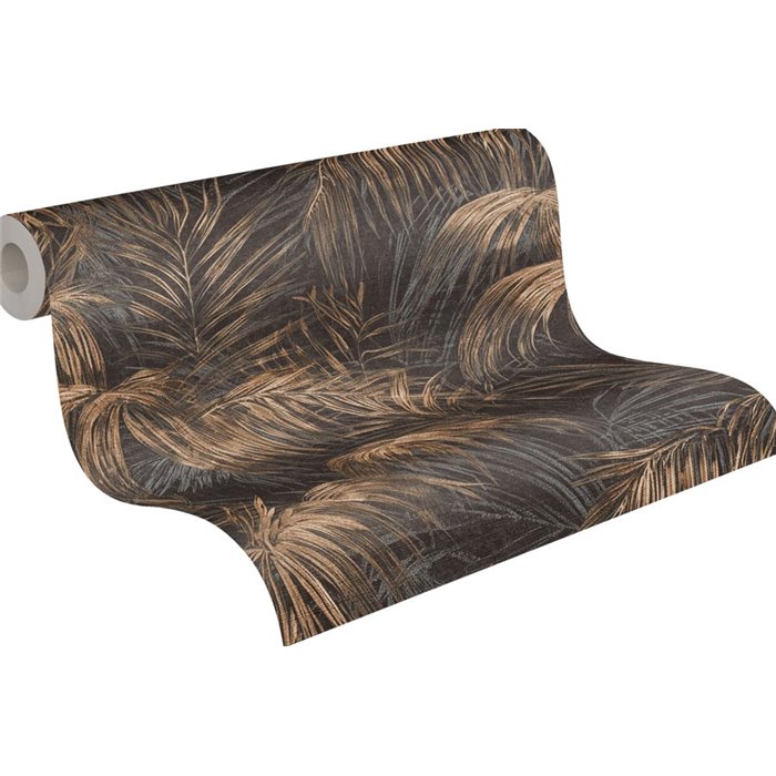 Papeldecor|Papier peint tropical feuilles de palmier beige et noir|Floral