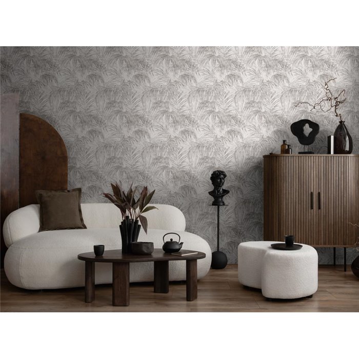 Papel pintado tropical hojas palmera blanco gris - Papeldecor Eclipse 2027399813
