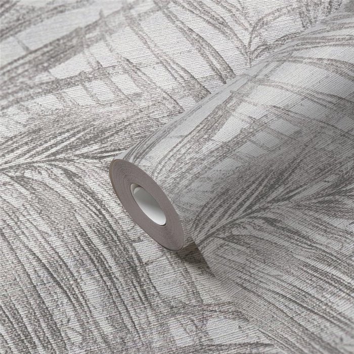 Papeldecor|Papier peint tropical feuilles de palmier blanc gris|Floral