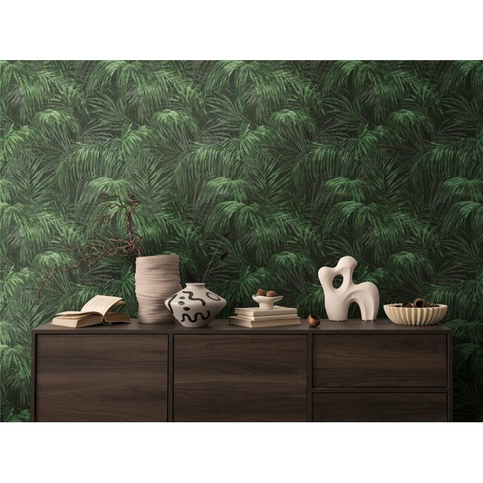 Papeldecor|Tapete Tropisch Print Schwarz und Grün|Blumen