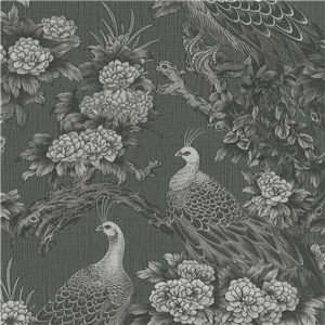Papeldecor|Papier peint fleurs et paons blanc rouge|Papier Peint