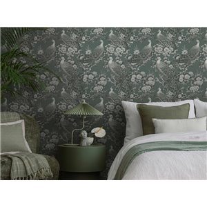 Papeldecor|Tapete Blumen und Pfauen Weiß Rot|Tapeten 2