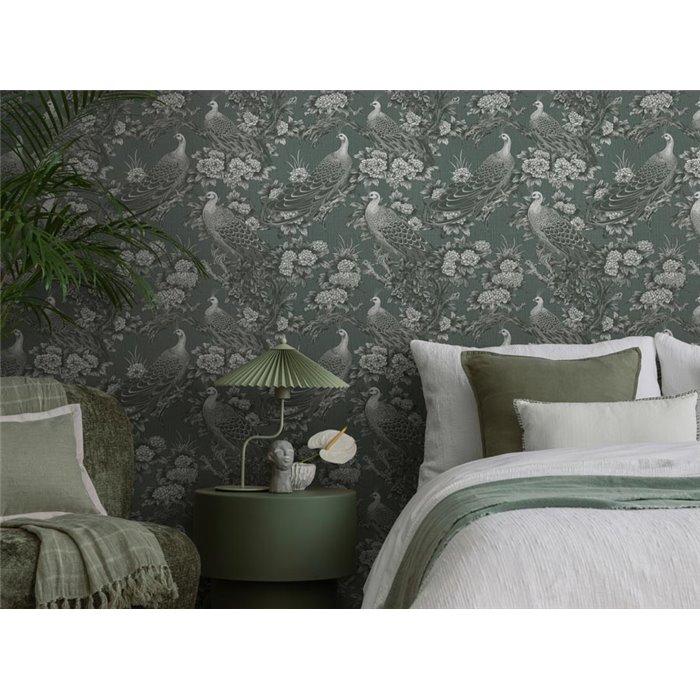 Papeldecor|Papel pintado floral elegante gris y negro|Floral