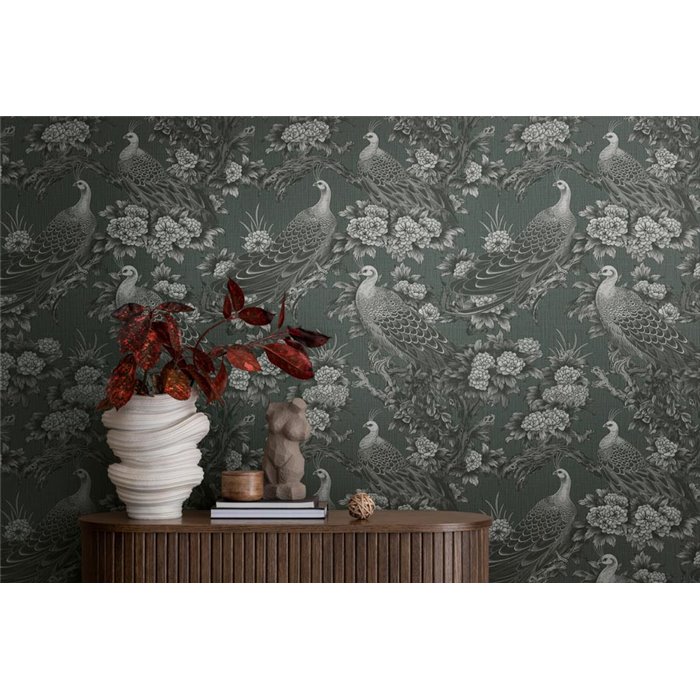 Papeldecor|Papel pintado floral elegante gris y negro|Floral