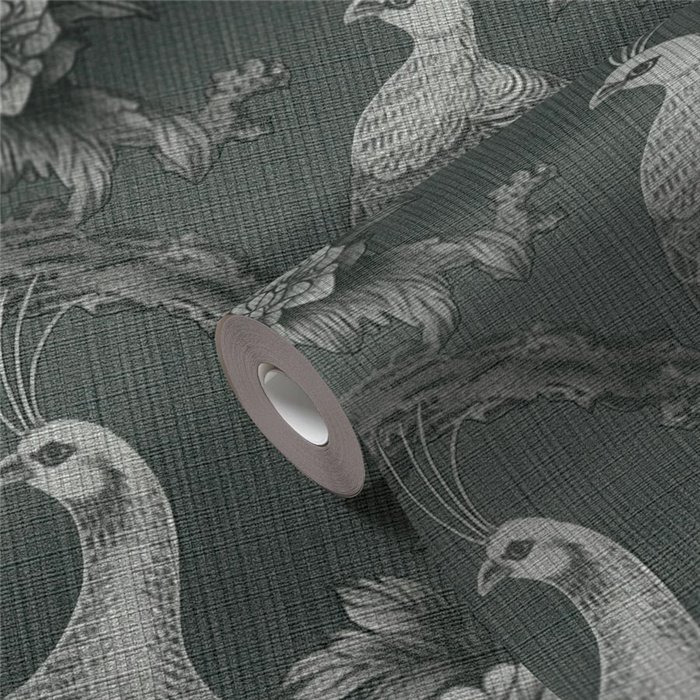 Papeldecor|Papel pintado floral elegante gris y negro|Floral