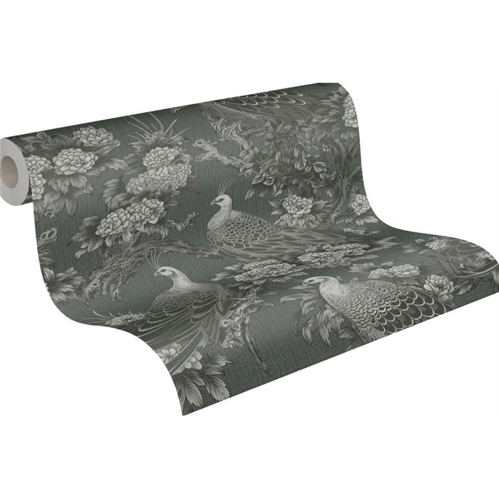 Papeldecor|Papel pintado floral elegante gris y negro|Floral