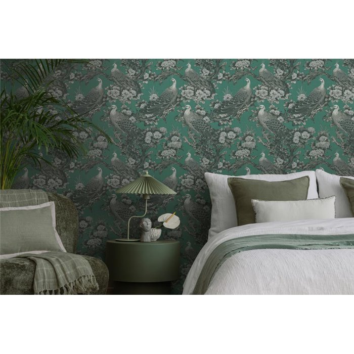 Papeldecor|Elegant Gray and Green Floral Wallpaper|Floral