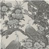 Papeldecor|Tapete Blumen und Pfauen Beige und Grau|Blumen