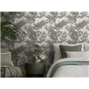 Papeldecor|Tapete Blumen und Pfauen Beige und Grau|Blumen