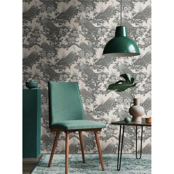 Papel pintado flores y pavos reales beige y gris - Papeldecor Eclipse 2027399823