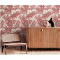 Papeldecor|Papier peint fleurs et paons blanc rouge|Papier Peint