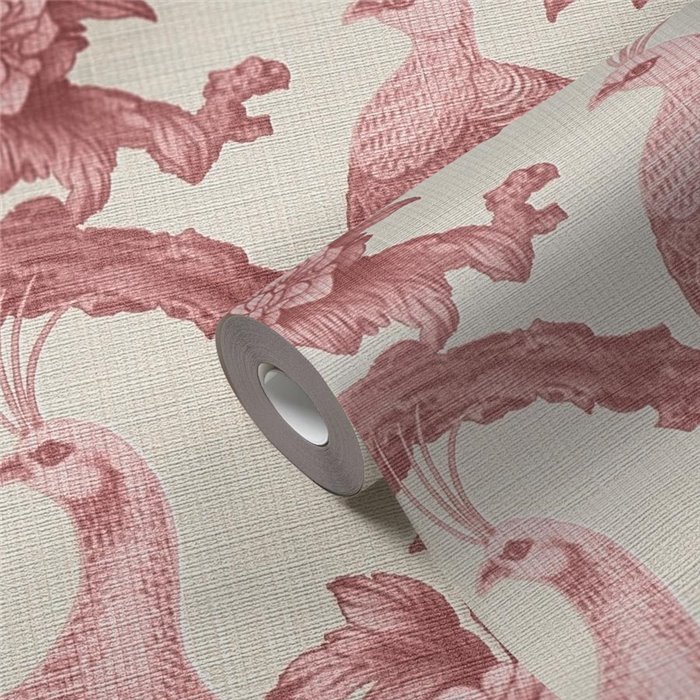 Papeldecor|White and Red Peacocks and Flowers Wallpaper|Wallpaper