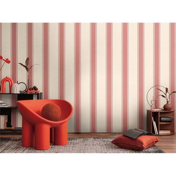 Papeldecor|Papel pintado rayas anchas verticales crema y rojo|Rayas
