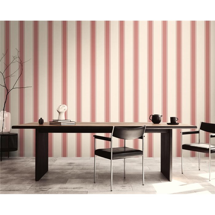 Papeldecor|Papel pintado rayas anchas verticales crema y rojo|Rayas