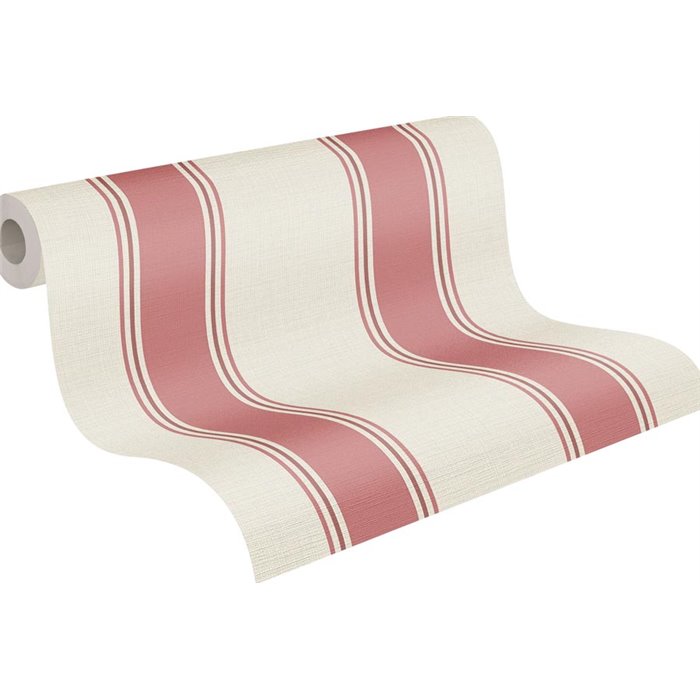 Papeldecor|Papier peint rayures larges verticales crème et rouge|Rayures