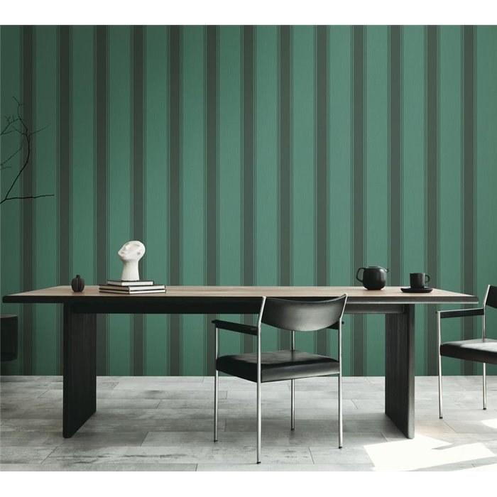 Papeldecor|Papier peint rayures larges noir et vert|Rayures