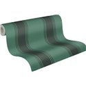 Papeldecor|Wide Black and Green Stripes Wallpaper|Stripes