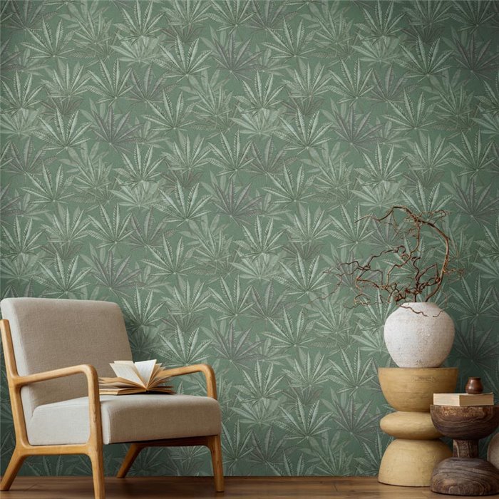 Papeldecor|Papier peint floral feuilles cannabis vert|Floral