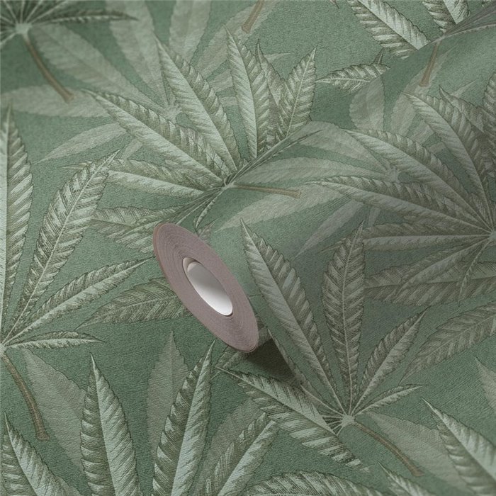 Papeldecor|Papier peint floral feuilles cannabis vert|Floral