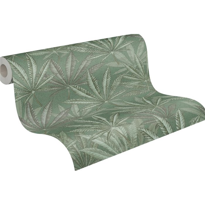 Papeldecor|Papier peint floral feuilles cannabis vert|Floral