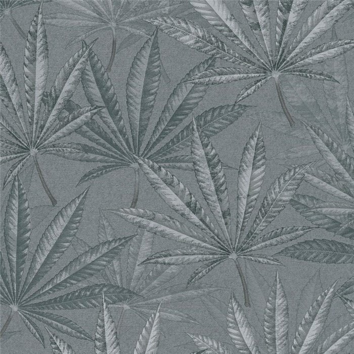 Papeldecor|Papel pintado estampado floral hojas cannabis gris|Floral