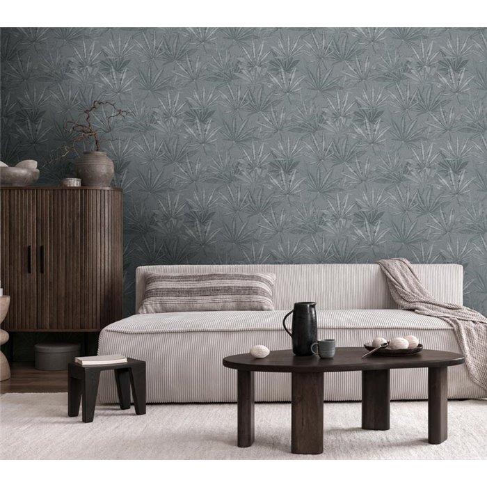 Papeldecor|Papier peint imprimé floral feuilles cannabis gris|Floral