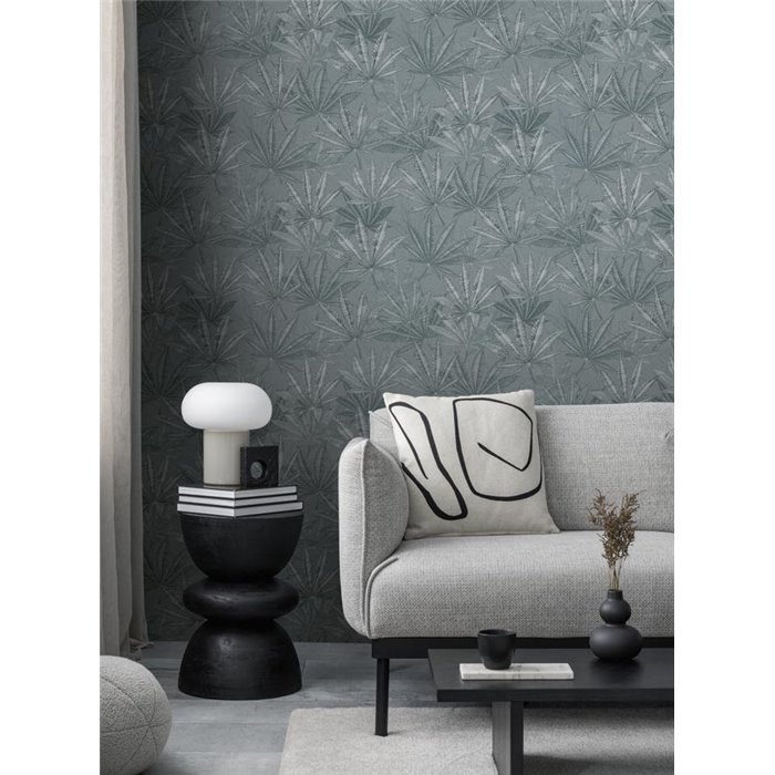 Papeldecor|Papier peint imprimé floral feuilles cannabis gris|Floral