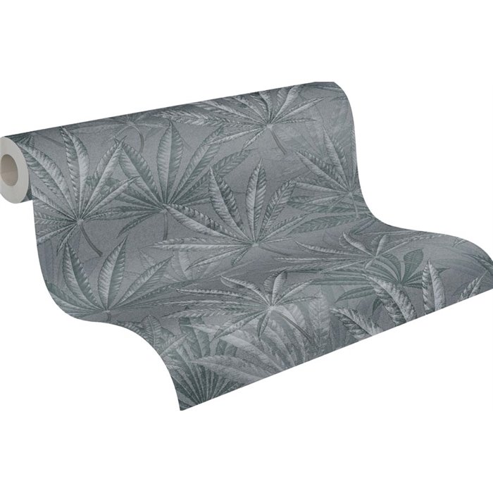 Papeldecor|Papier peint imprimé floral feuilles cannabis gris|Floral