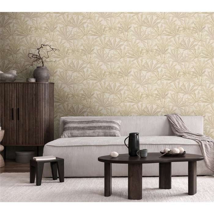 Papeldecor|Beige Cream Floral with Cannabis Leaves Wallpaper|Floral