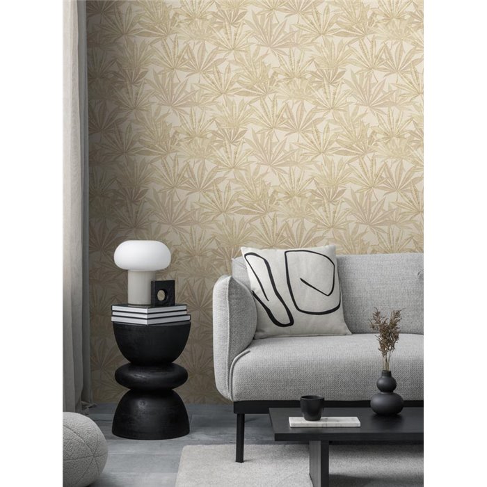 Papeldecor|Beige Cream Floral with Cannabis Leaves Wallpaper|Floral