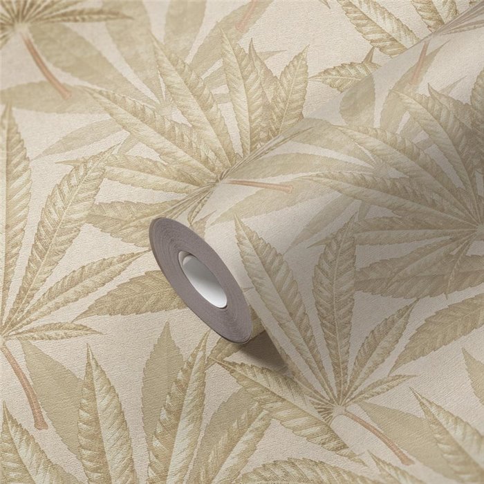 Papeldecor|Beige Cream Floral with Cannabis Leaves Wallpaper|Floral