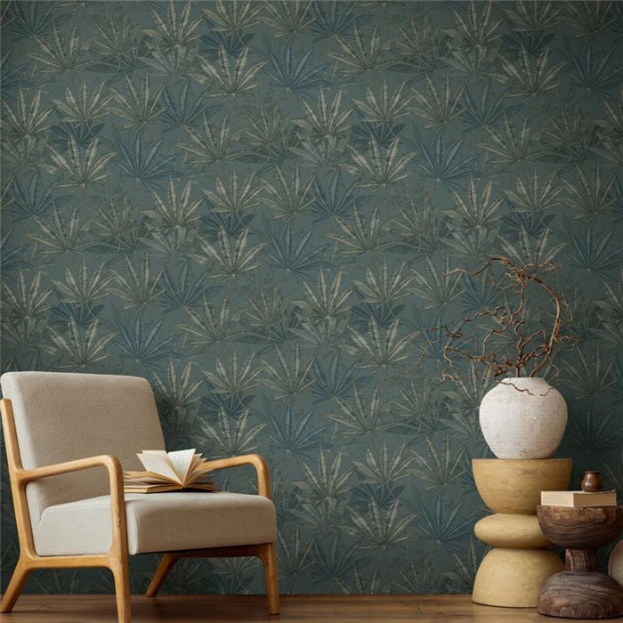 Papel pintado floral hojas cannabis grises y verde - Papeldecor Eclipse 2027399844