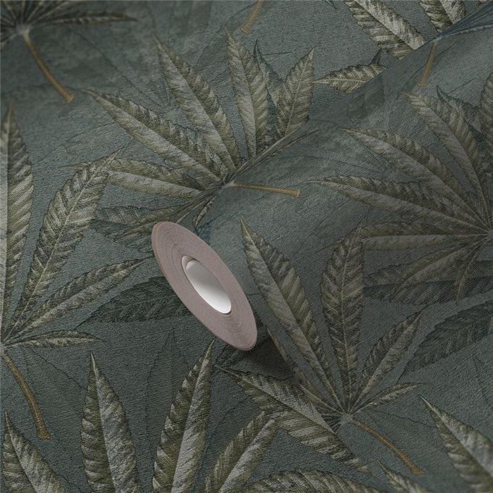 Papel pintado floral hojas cannabis grises y verde - Papeldecor Eclipse 2027399844