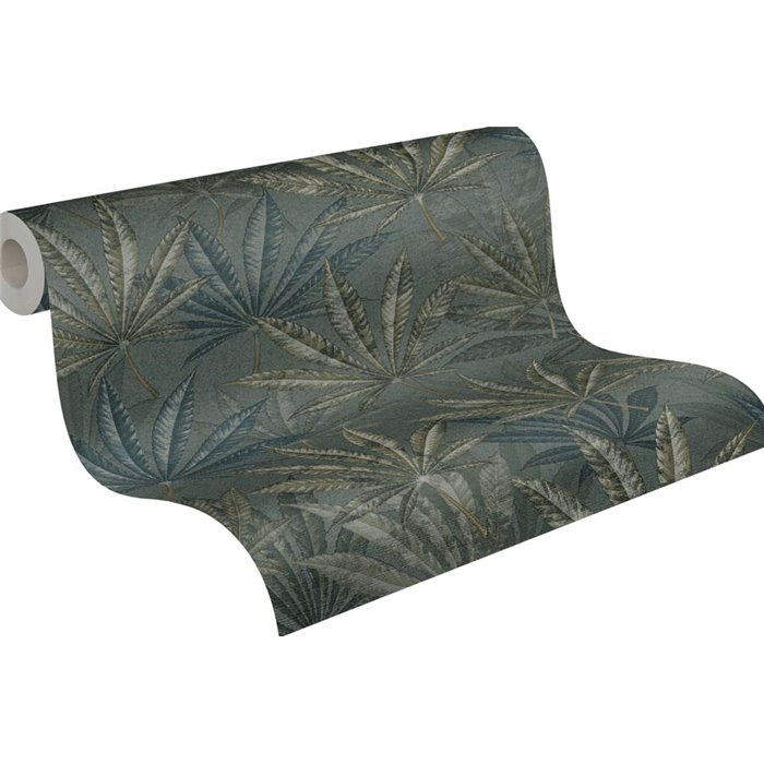 Papel pintado floral hojas cannabis grises y verde - Papeldecor Eclipse 2027399844