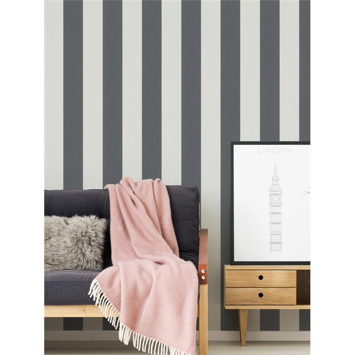 Papeldecor|Papier peint rayures larges blanc et noir|Rayures