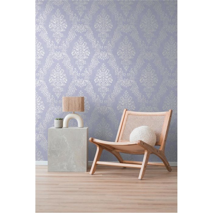 Papeldecor|Papel pintado damasco violeta con elegantes medallones|Damasco