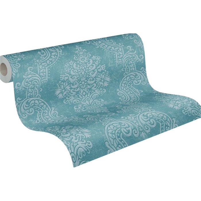 Papeldecor|Papel pintado damasco azul y turquesa elegante|Damasco