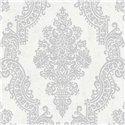 Papeldecor|Papier peint damassé ornemental blanc et gris|Damas