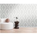 Papeldecor|Papel pintado damasco ornamental blanco y gris|Damasco