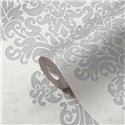 Papeldecor|Papier peint damassé ornemental blanc et gris|Damas