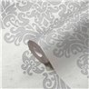 Papeldecor|Papel pintado damasco ornamental blanco y gris|Damasco